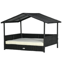 HKM-5454653 Cream White Wicker Dog House with Removable Cushion for Small to Medium Pets