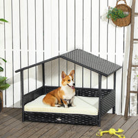 HKM-5454653 Cream White Wicker Dog House with Removable Cushion for Small to Medium Pets