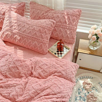 HKM-545491 Four-Piece Thickened Warm Milk Fiber Bed Set in Solid Colors for Various Bed Sizes
