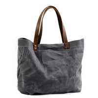 HKM-545555 Large Capacity Waterproof Oil Wax Canvas Handbag with Cowhide Trim - Versatile Shoulder Tote Bag