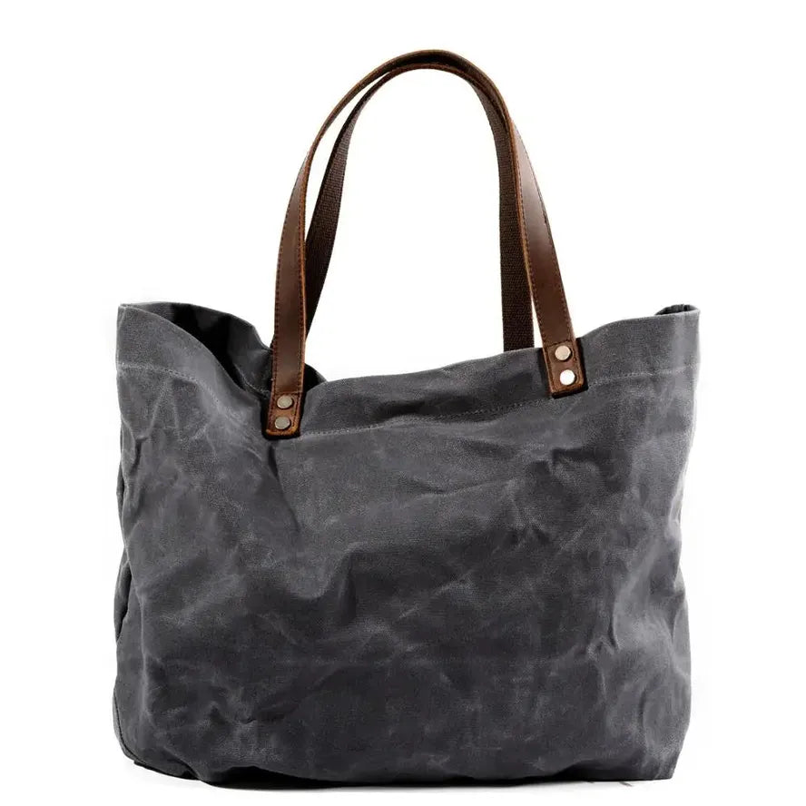 HKM-545555 Large Capacity Waterproof Oil Wax Canvas Handbag with Cowhide Trim - Versatile Shoulder Tote Bag