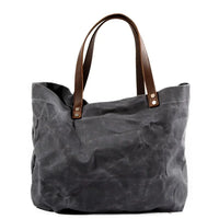 HKM-545555 Large Capacity Waterproof Oil Wax Canvas Handbag with Cowhide Trim - Versatile Shoulder Tote Bag