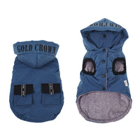 HKM-5456573 Cozy Cotton Hooded Pet Dress for Autumn and Winter in Lake Blue, Milky White, Brick Red