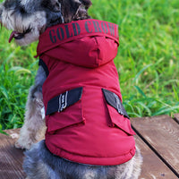 HKM-5456573 Cozy Cotton Hooded Pet Dress for Autumn and Winter in Lake Blue, Milky White, Brick Red
