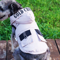 HKM-5456573 Cozy Cotton Hooded Pet Dress for Autumn and Winter in Lake Blue, Milky White, Brick Red