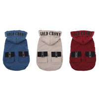 HKM-5456573 Cozy Cotton Hooded Pet Dress for Autumn and Winter in Lake Blue, Milky White, Brick Red