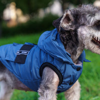 HKM-5456573 Cozy Cotton Hooded Pet Dress for Autumn and Winter in Lake Blue, Milky White, Brick Red