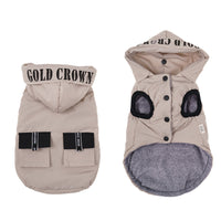HKM-5456573 Cozy Cotton Hooded Pet Dress for Autumn and Winter in Lake Blue, Milky White, Brick Red