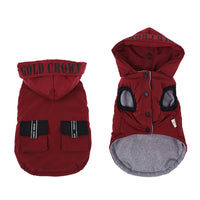 HKM-5456573 Cozy Cotton Hooded Pet Dress for Autumn and Winter in Lake Blue, Milky White, Brick Red