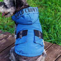 HKM-5456573 Cozy Cotton Hooded Pet Dress for Autumn and Winter in Lake Blue, Milky White, Brick Red