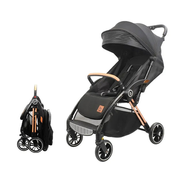HKM-5545683 Foldable Baby Stroller with 170-Degree Recline, 4-Wheel Suspension and a Ventilated Skylight Canopy for Travel