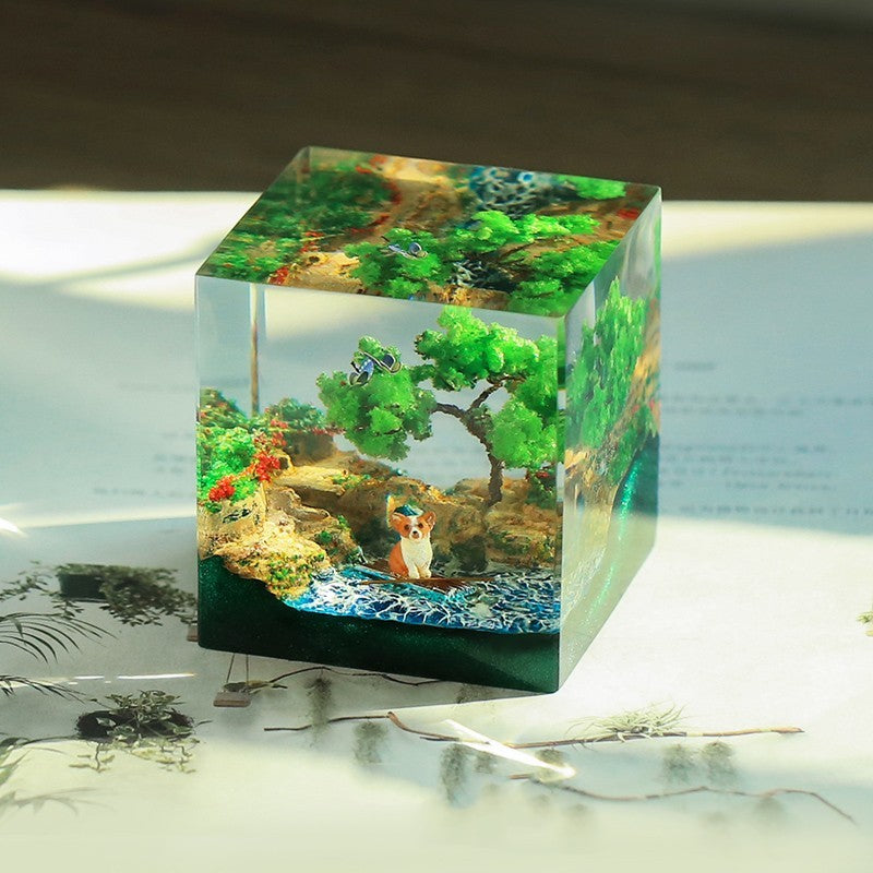 HKM-545939 Wandering Diary Decorative Piece with Handcrafted Dog Model and Dried Flowers