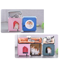 HKM-5460029 Winter Cat Shelter, Enclosed with Double Deck Design, Warm in Winter and Cool in Summer, Durable Polyester and Iron Frame