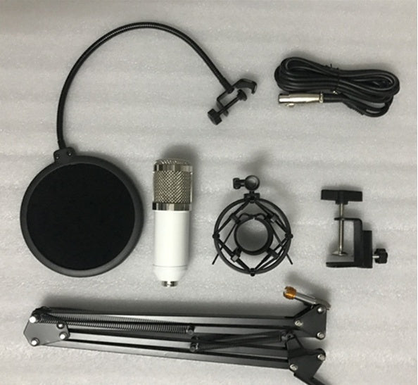 HKM-546003 BM800 Cardioid Condenser Microphone Set with Adjustable Stand and Metal Shock Mount for Recording and Streaming in White, Pink, Blue, or Black