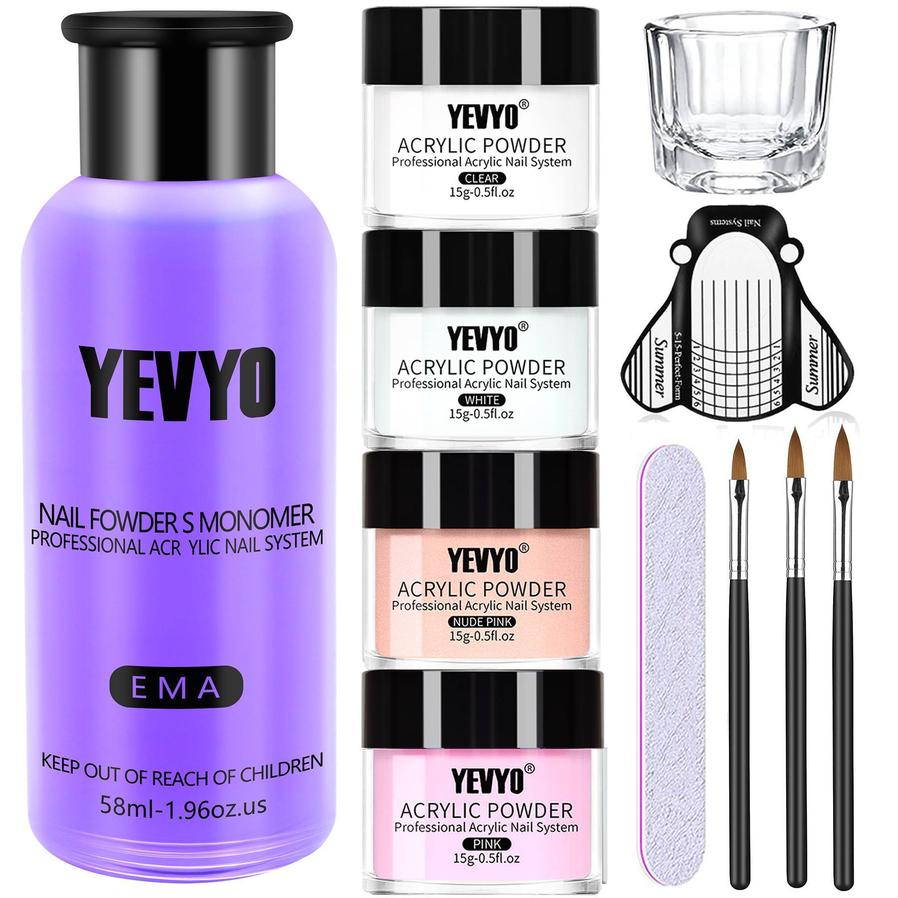 HKM-546131 Acrylic Nail Kit with 4 Colors of Powder, Monomer, and Tools for Nail Art and DIY Extensions