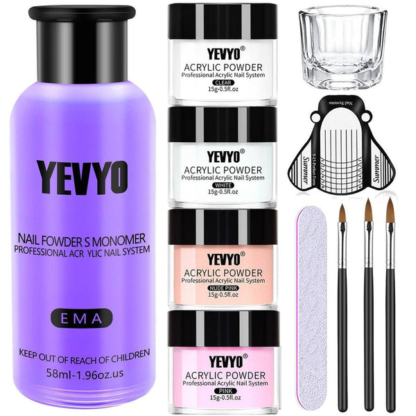 HKM-546131 Acrylic Nail Kit with 4 Colors of Powder, Monomer, and Tools for Nail Art and DIY Extensions
