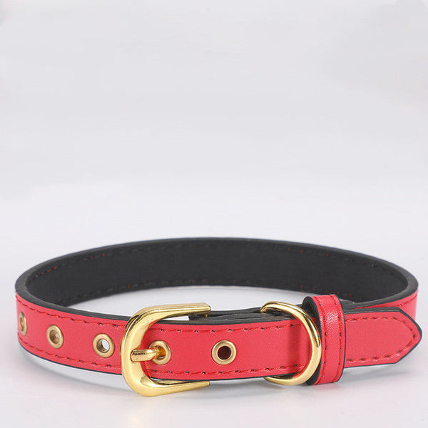 HKM-5463741 Plain PU Pet Collar with Gold Buckle - Multiple Colors and Sizes Available