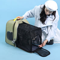 HKM-5463997 Portable Nylon Cat Travel Bag - Medium Soft Pet Carrier in Gray, Khaki, Blue, Green, Up to 9kg Capacity