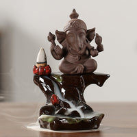 HKM-546579 Creative Indian Elephant God Backflow Incense Burner in Sandalwood for Home Décor