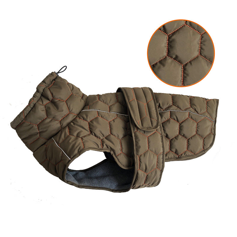 HKM-5466173 Thickened Warm Dog Clothes for Outdoor Use in Gray and Olive Green