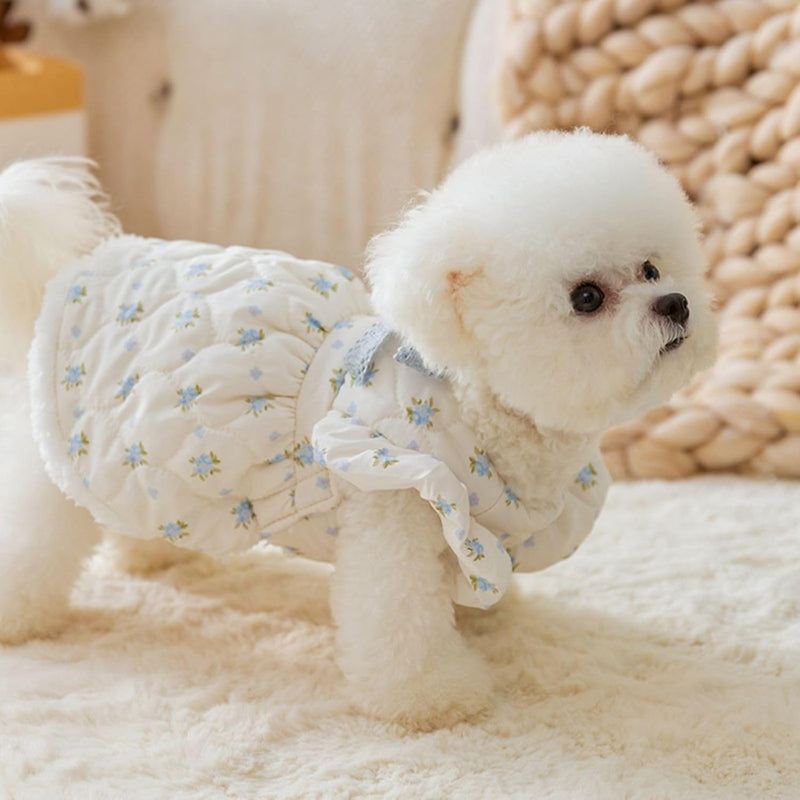HKM-5466301 Winter Dog Dress with Bow Decoration and Flannel Lining for Small Dogs