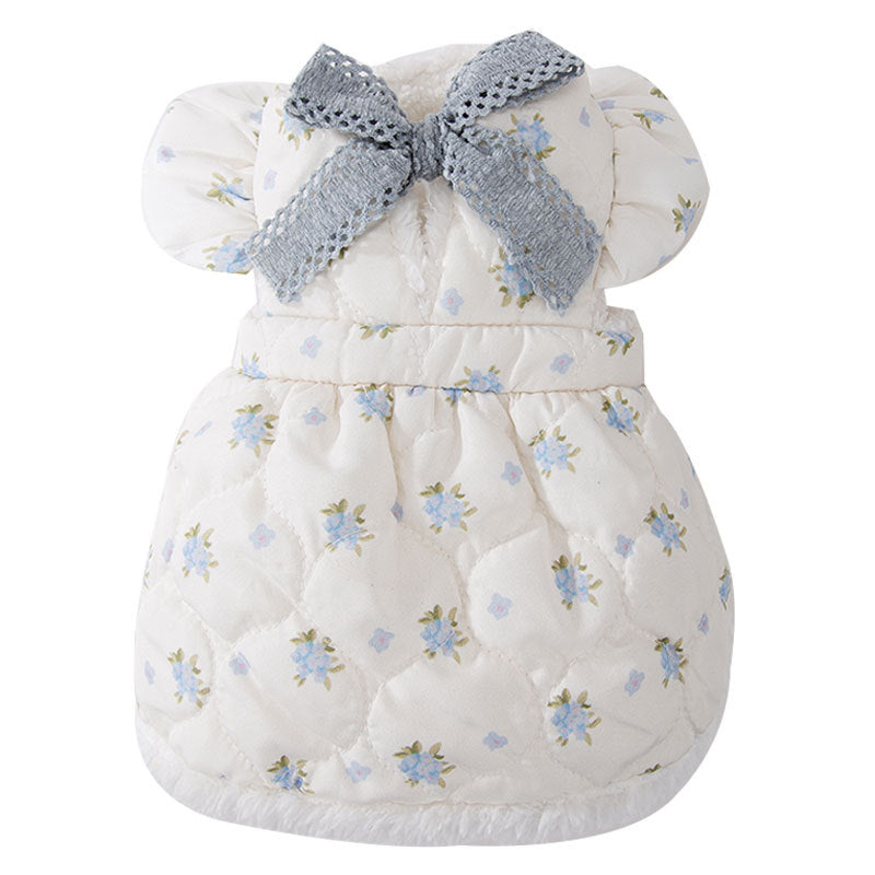 HKM-5466301 Winter Dog Dress with Bow Decoration and Flannel Lining for Small Dogs