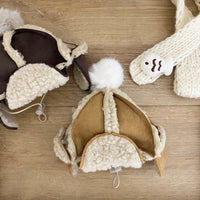 HKM-5466557 Fleece-Lined Thermal Windproof Lamb Fur Pet Hat - Monochrome, Sizes S and M