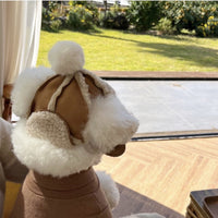 HKM-5466557 Fleece-Lined Thermal Windproof Lamb Fur Pet Hat - Monochrome, Sizes S and M