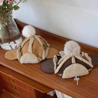 HKM-5466557 Fleece-Lined Thermal Windproof Lamb Fur Pet Hat - Monochrome, Sizes S and M