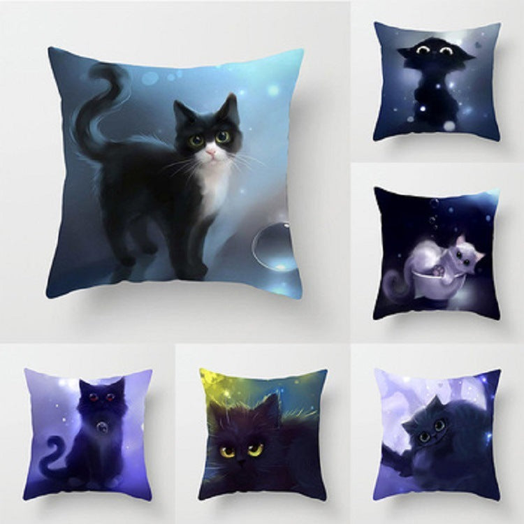HKM-546771 Cartoon Cat Peach Skin Fabric Throw Pillowcase - 45x45cm Animal Design