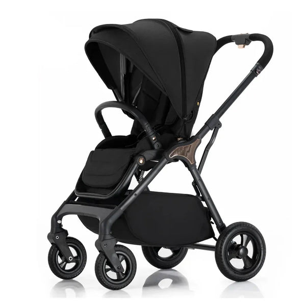 HKM-3546835 Scissor Fold Baby Stroller with Copper-Bronze Accents, Reversible Seat and Mesh Basket for Newborns and Toddlers