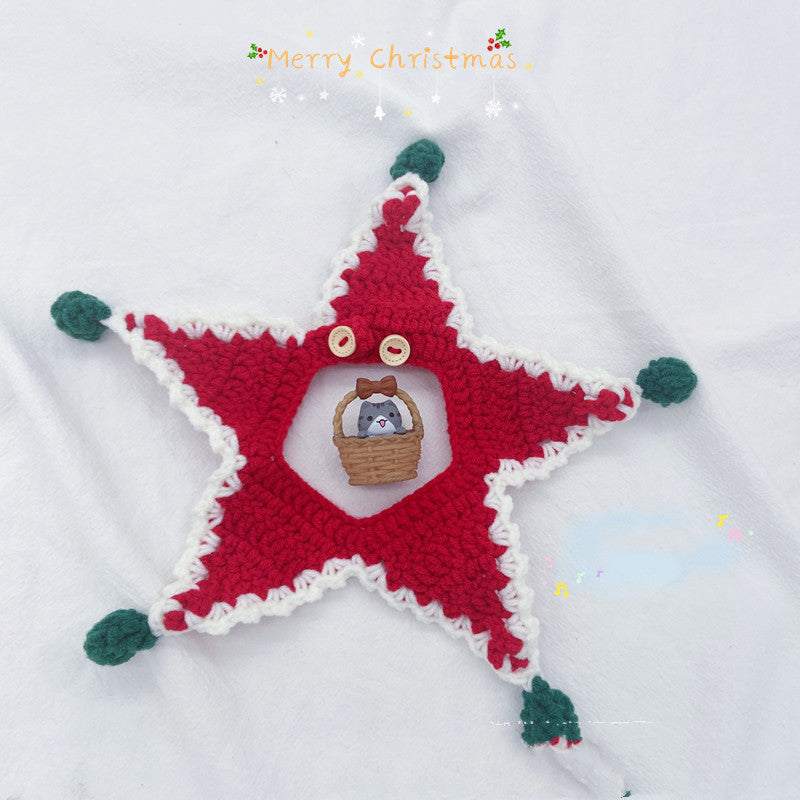 HKM-5469501 Christmas Wool Knitted Collar for Pets - Red and Green Star Pattern, Sizes XS to L