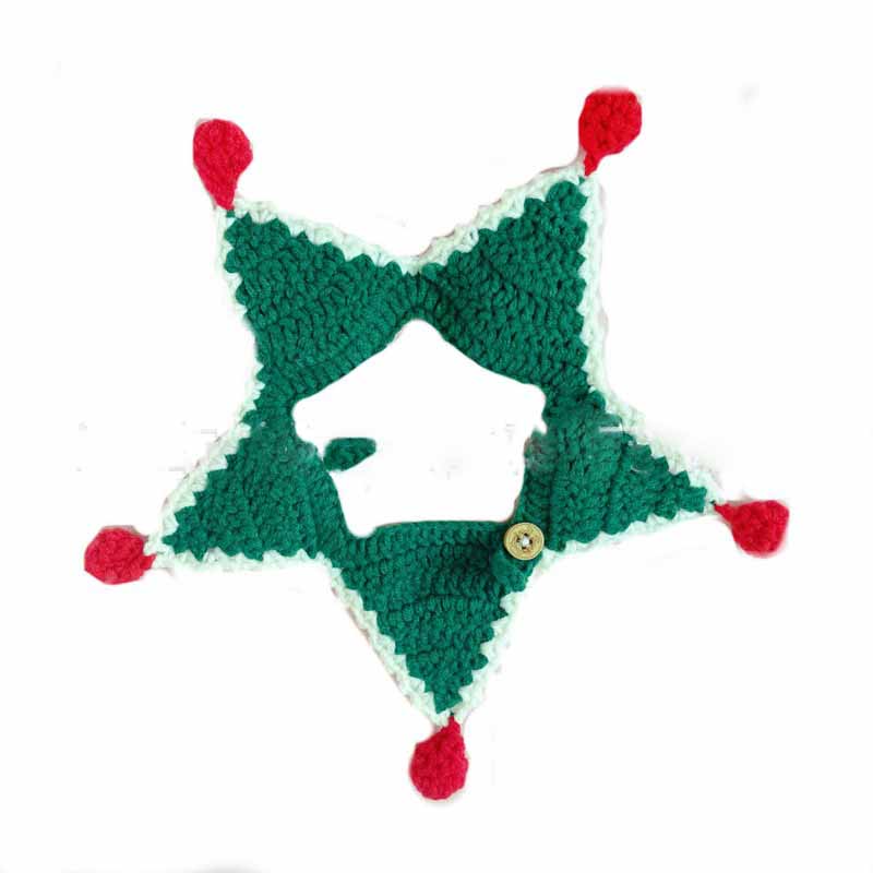 HKM-5469501 Christmas Wool Knitted Collar for Pets - Red and Green Star Pattern, Sizes XS to L