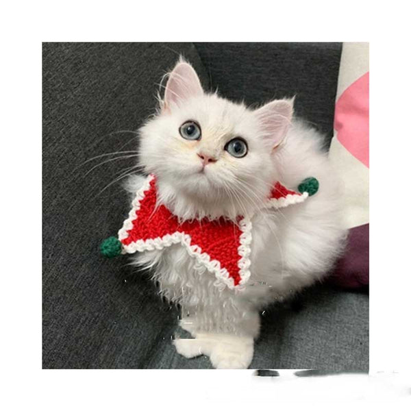 HKM-5469501 Christmas Wool Knitted Collar for Pets - Red and Green Star Pattern, Sizes XS to L