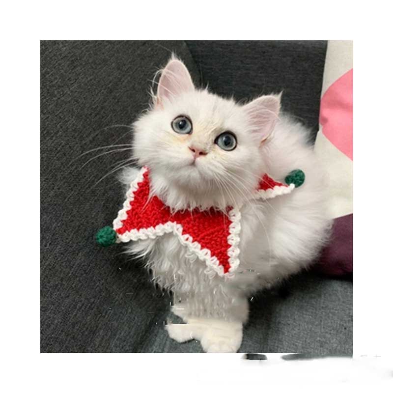 HKM-5469501 Christmas Wool Knitted Collar for Pets - Red and Green Star Pattern, Sizes XS to L
