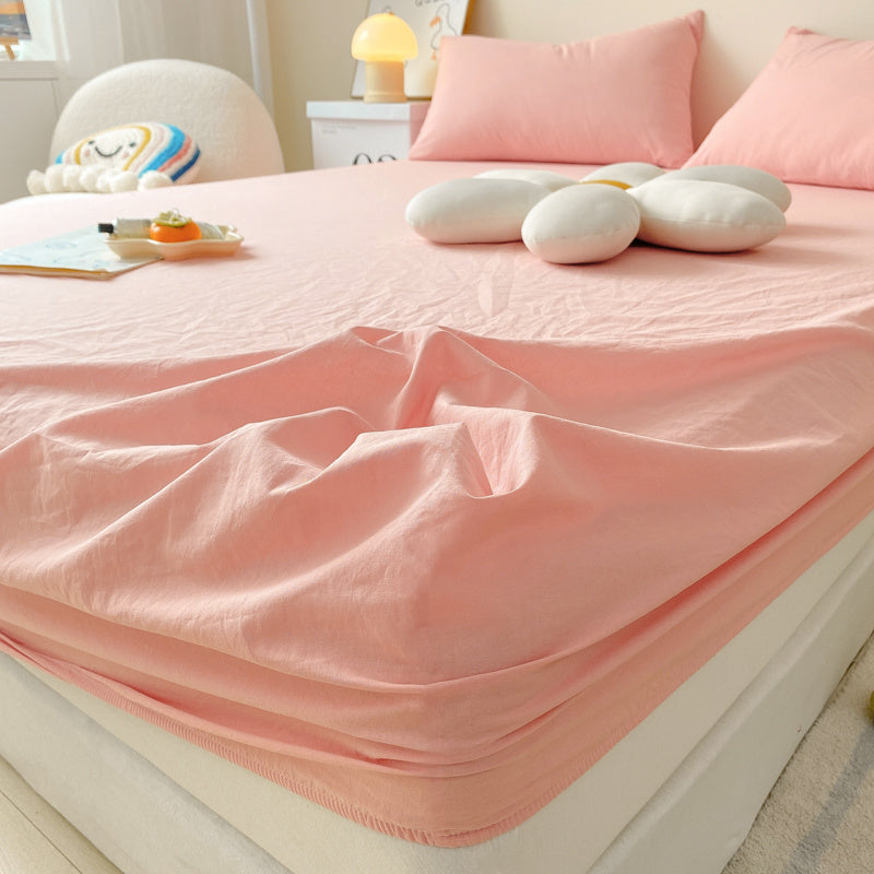 HKM-546963 Cream Style Washed Cotton Three-Piece Solid Bedspread Set in Multiple Sizes