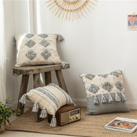 HKM-547027 Cotton Canvas Tassel Square Pillow Cover for Cozy Home Decor