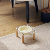 HKM-5471293 Elevated Ceramic Cat Bowl and Dog Basin with Wooden Rack ¨C Anti-Tumble Design in Various Colors