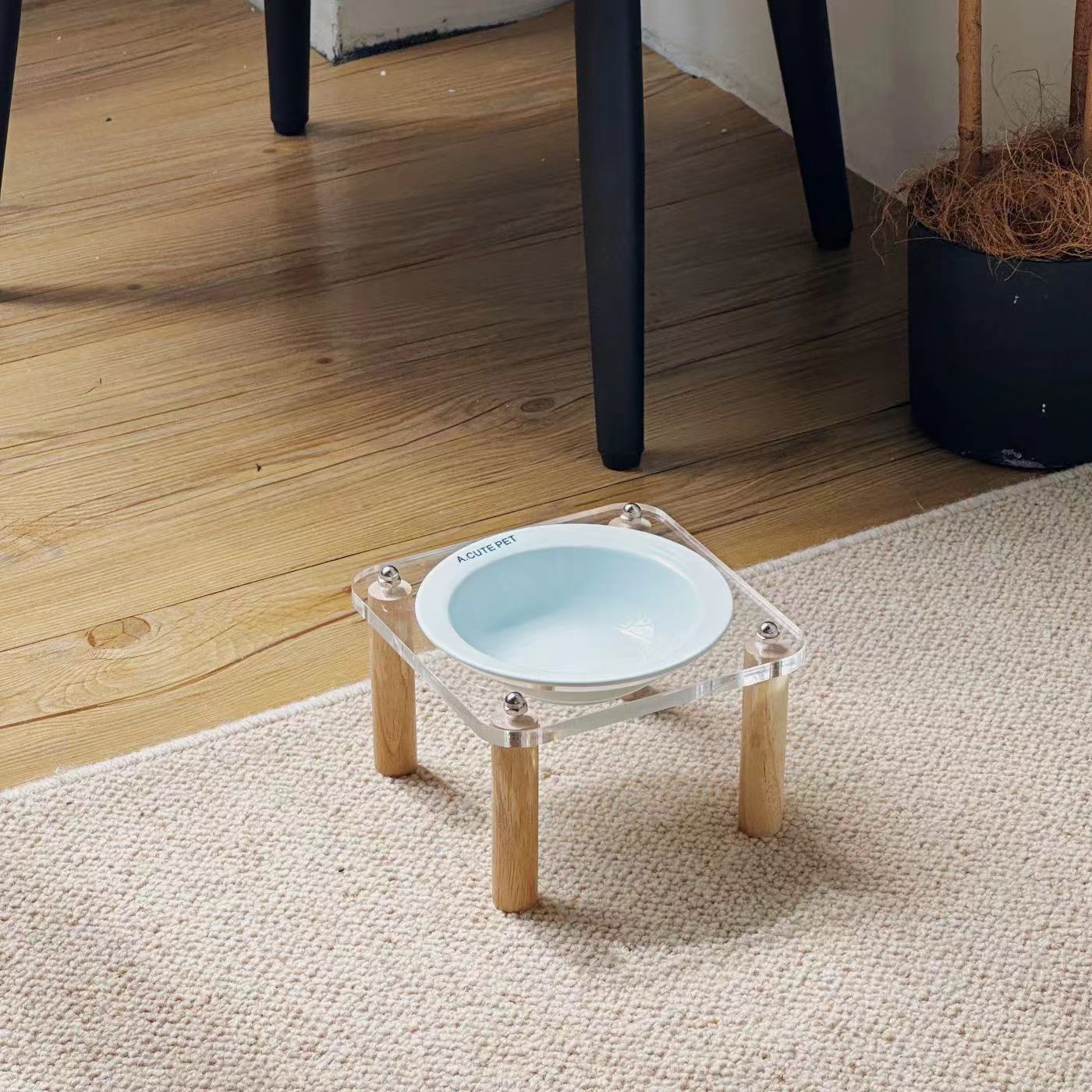 HKM-5471293 Elevated Ceramic Cat Bowl and Dog Basin with Wooden Rack ¨C Anti-Tumble Design in Various Colors