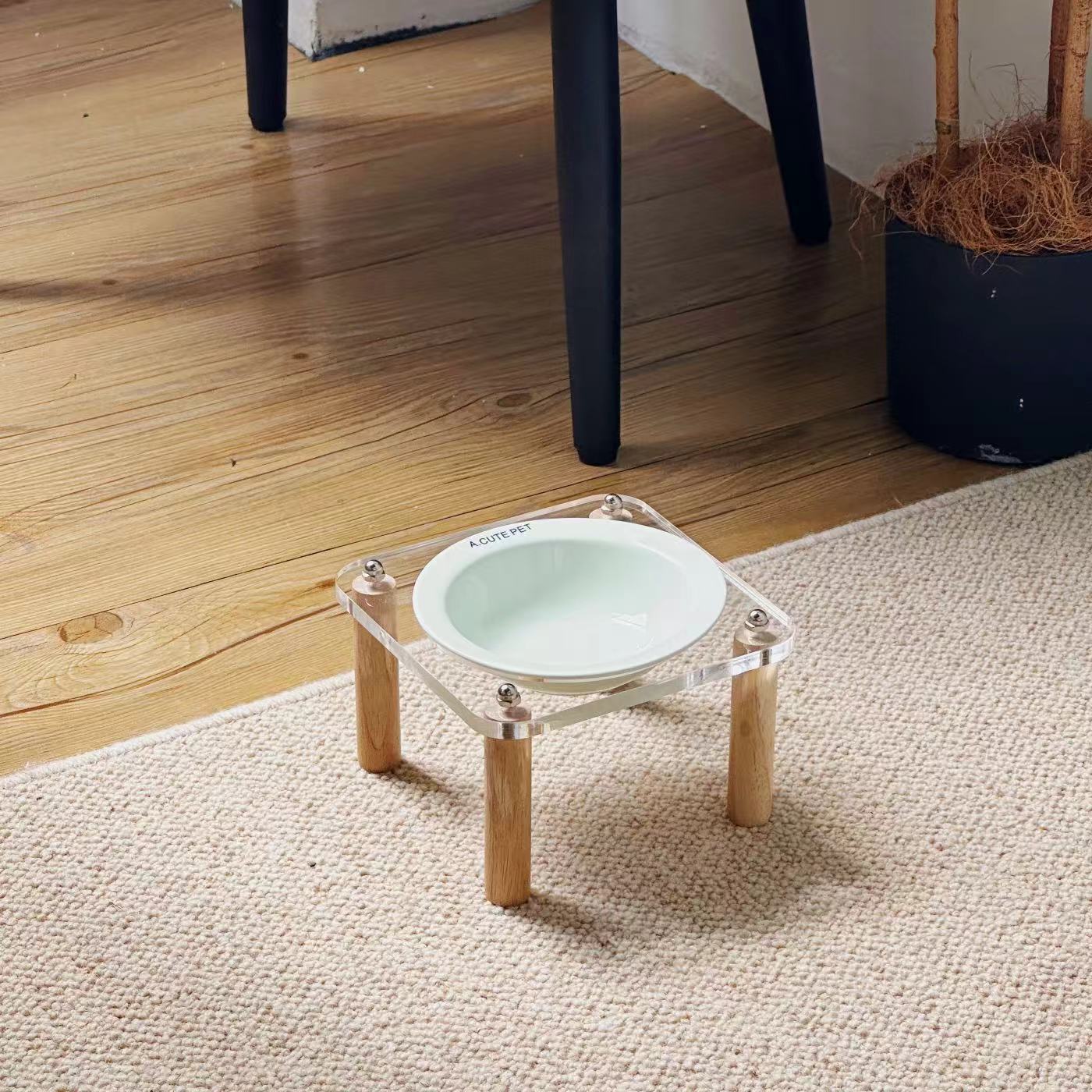 HKM-5471293 Elevated Ceramic Cat Bowl and Dog Basin with Wooden Rack ¨C Anti-Tumble Design in Various Colors