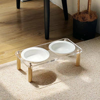 HKM-5471293 Elevated Ceramic Cat Bowl and Dog Basin with Wooden Rack ¨C Anti-Tumble Design in Various Colors