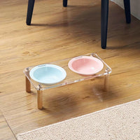 HKM-5471293 Elevated Ceramic Cat Bowl and Dog Basin with Wooden Rack ¨C Anti-Tumble Design in Various Colors