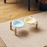 HKM-5471293 Elevated Ceramic Cat Bowl and Dog Basin with Wooden Rack ¨C Anti-Tumble Design in Various Colors