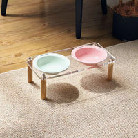 HKM-5471293 Elevated Ceramic Cat Bowl and Dog Basin with Wooden Rack ¨C Anti-Tumble Design in Various Colors