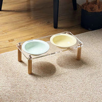 HKM-5471293 Elevated Ceramic Cat Bowl and Dog Basin with Wooden Rack ¨C Anti-Tumble Design in Various Colors