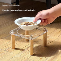 HKM-5471293 Elevated Ceramic Cat Bowl and Dog Basin with Wooden Rack ¨C Anti-Tumble Design in Various Colors