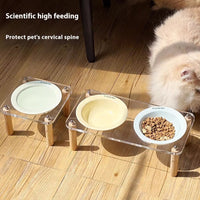 HKM-5471293 Elevated Ceramic Cat Bowl and Dog Basin with Wooden Rack ¨C Anti-Tumble Design in Various Colors