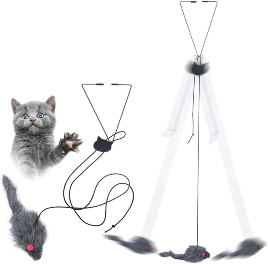 HKM-547155 Interactive Feather Cat Teaser Toy - Adjustable Hanging Play Accessory for Indoor Cats and Kittens