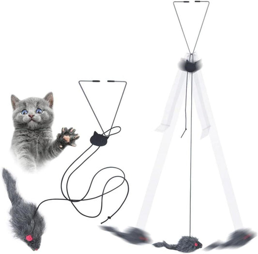 HKM-547155 Interactive Feather Cat Teaser Toy - Adjustable Hanging Play Accessory for Indoor Cats and Kittens