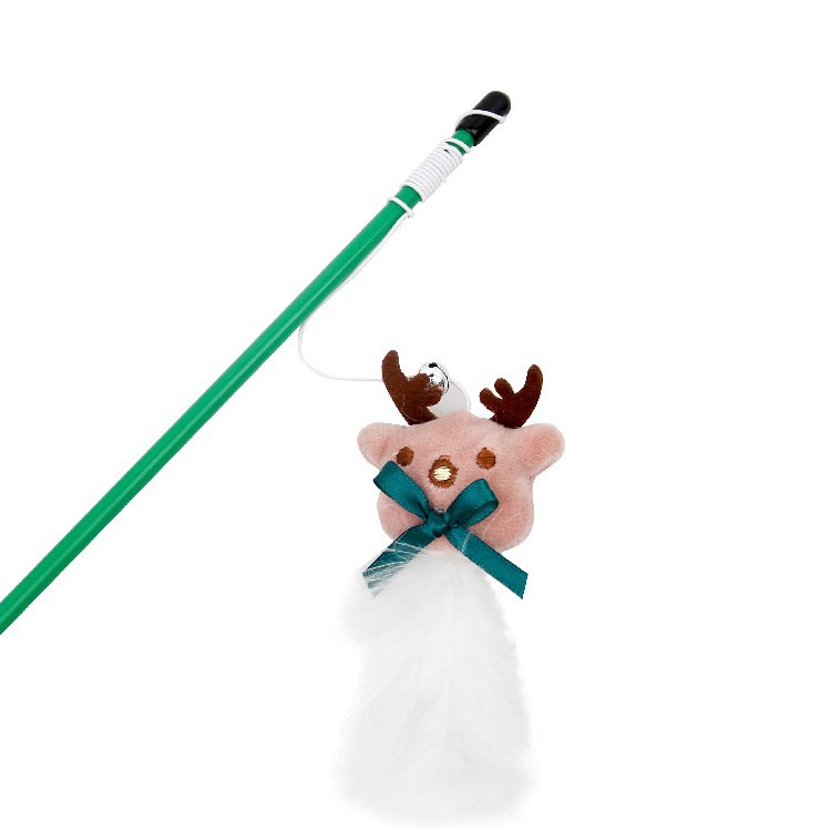 HKM-5472317 Funny Cat Stick with Plastic Old Man Reindeer and Fur Ball - Perfect for Pet Playtime